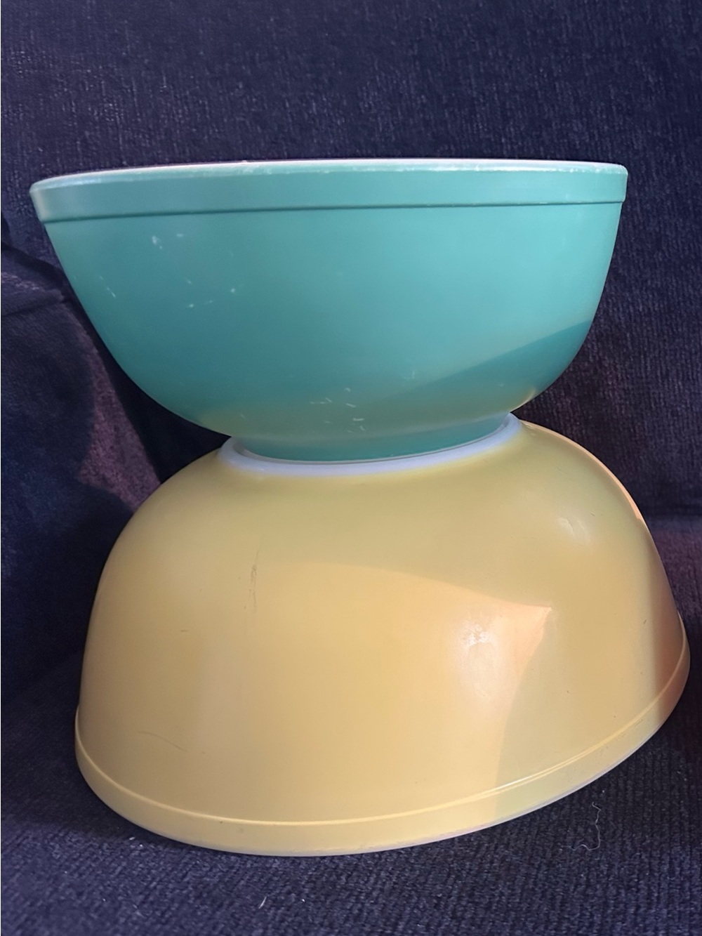 Pyrex Primary Colors Pair - Vintage Yellow and First Generation Green Bowls